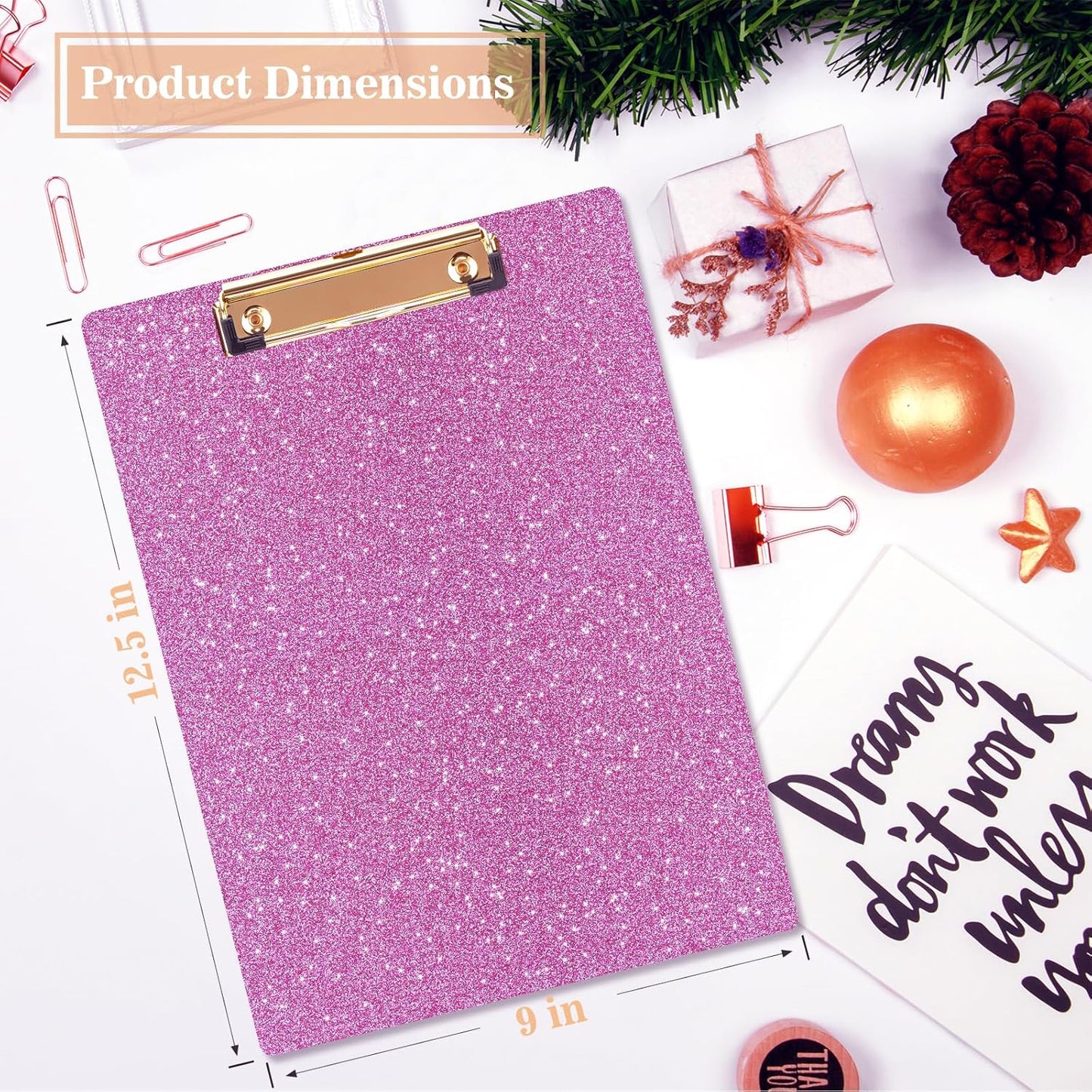 Hongri Plastic Acrylic Glitter Clipboard, 8.5x11" Stardard Letter A4 Size Clipboards for Classroom, Taecher, Women.Cute Confetti Clip Board, Office Supplies, School Supplies.