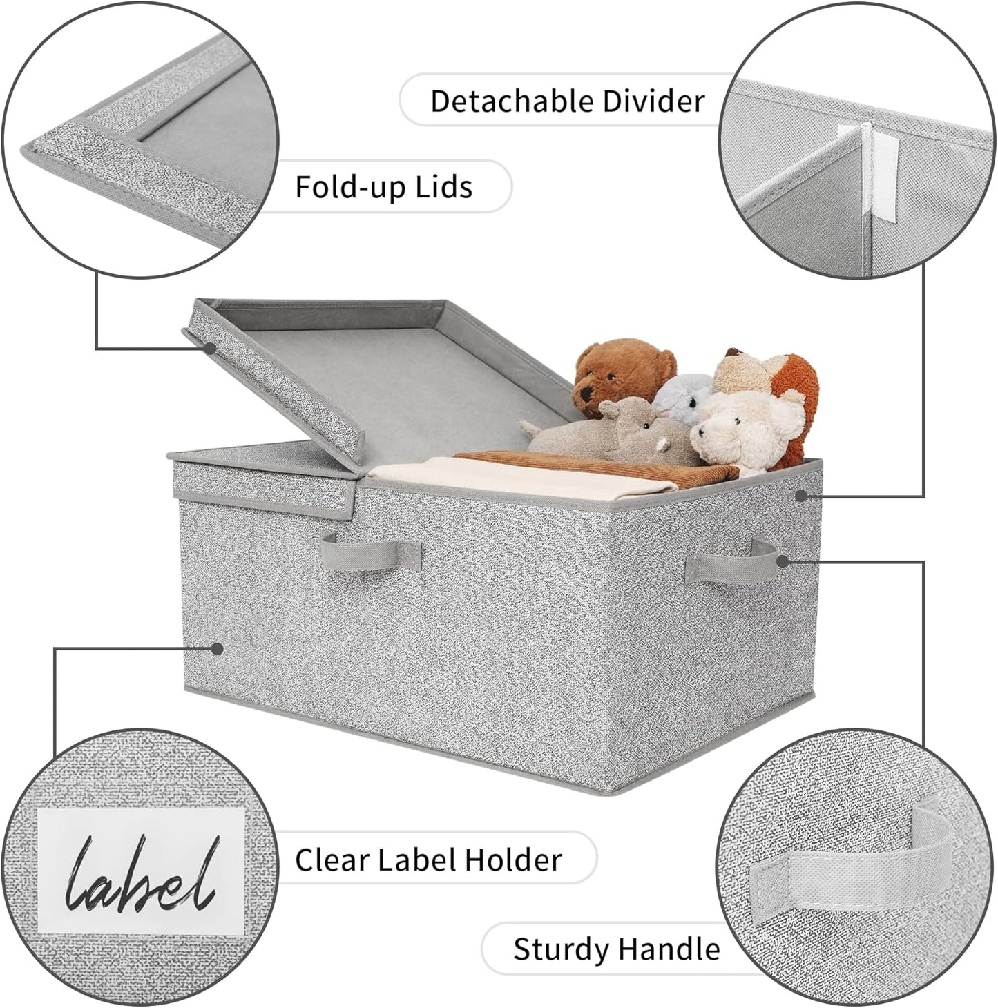 GRANNY SAYS Fabric Storage Bin with Lid, Decorative Storage Box, Extra Large Storage Baskets, Closet Organizer, Gray, 1-Pack