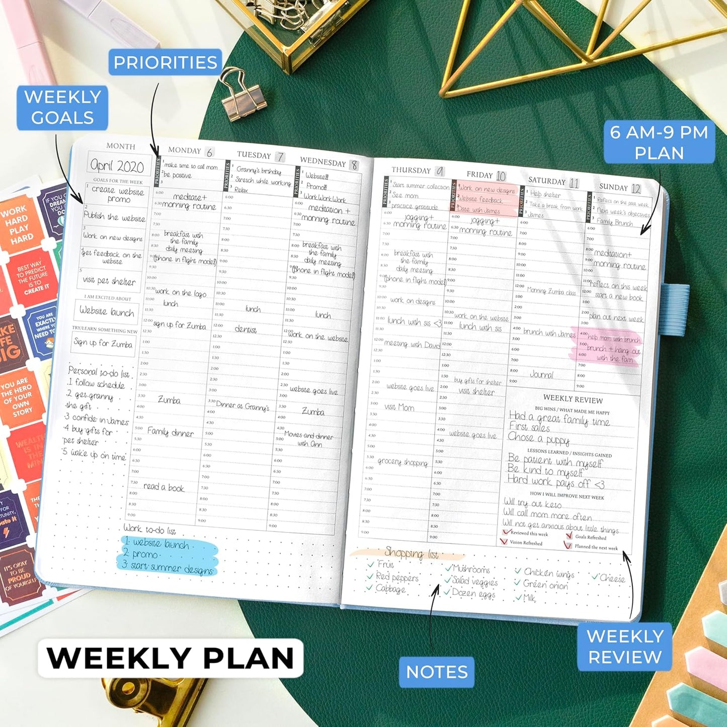 Legend Planner Hourly Schedule Edition – Deluxe Weekly & Daily Organizer with Time Slots. Time Management Appointment Book Journal for Work & Personal Life, Undated, A5 Hardcover – Periwinkle Gold