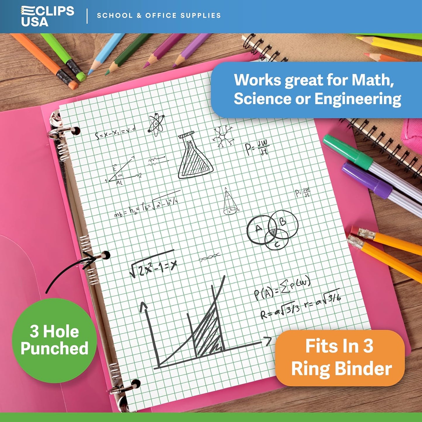 Loose Leaf Graph Paper (6 Pack), 4 x 4 An Inch Quad Ruled Graph Paper, 10.5” x 8” Graphing Paper, 100 Per Sheets Per Pack, 60 gsm (6 Pack)