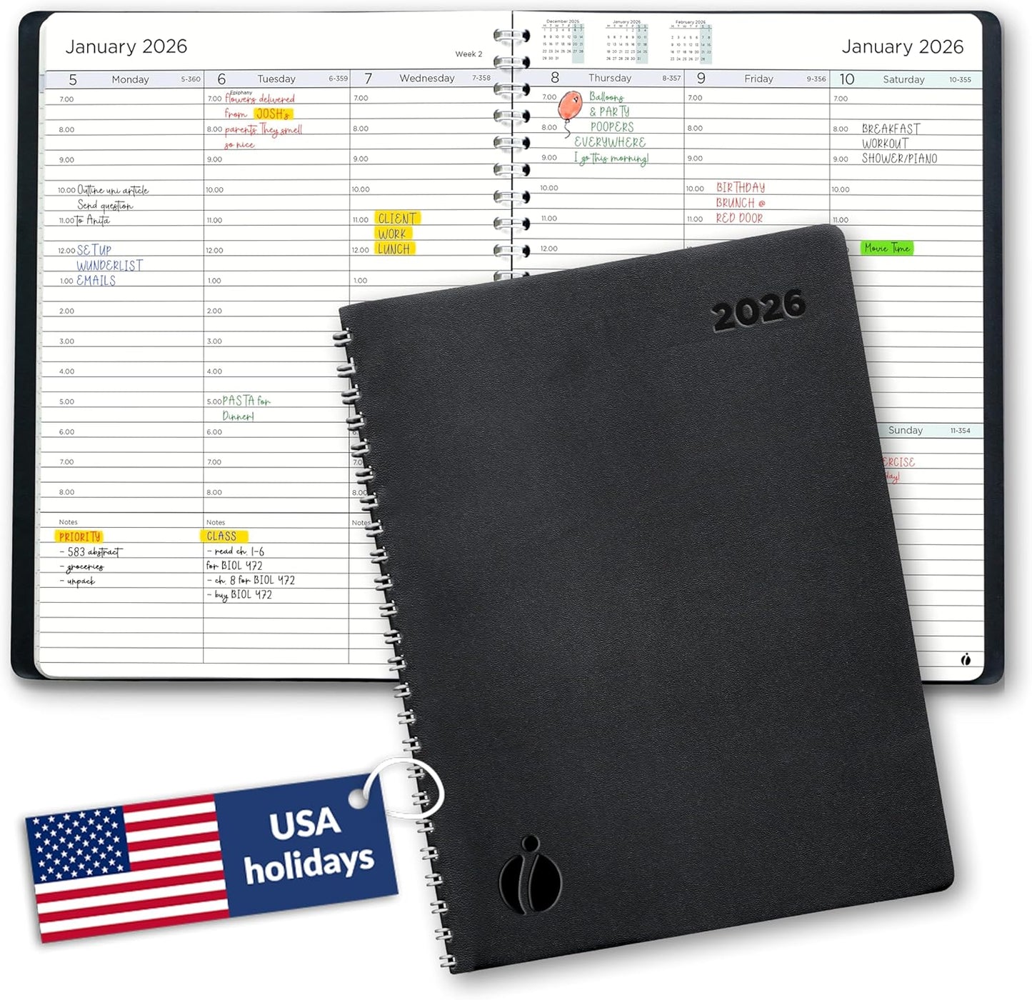 2026 Planner Weekly and Monthly – Hourly Appointment Book 2026 – Softcover, Twin-Wire Binding – Teacher Planner, Simple Design for Productivity - 6.5 x 8.5