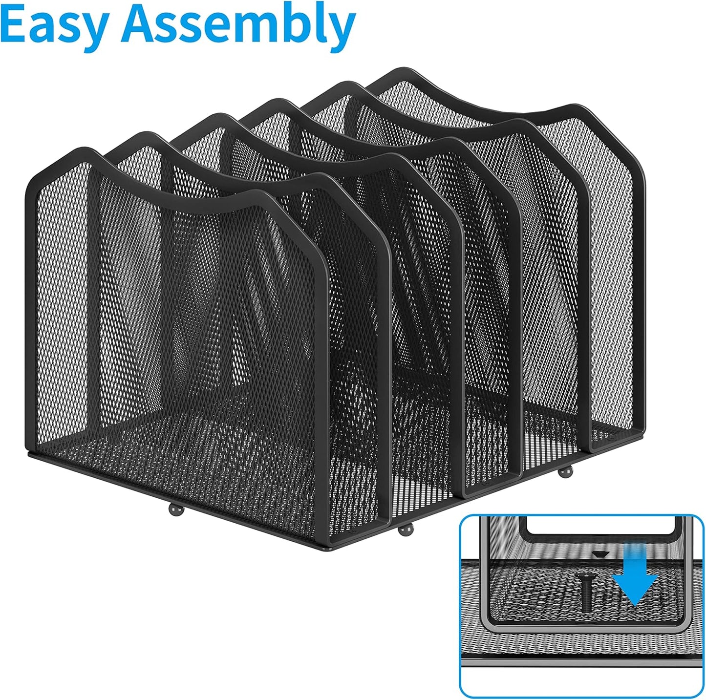 Simple Trending Mesh Desktop File Sorter Organizer, 5-Section Bookshelf for Desk Home Office, Black