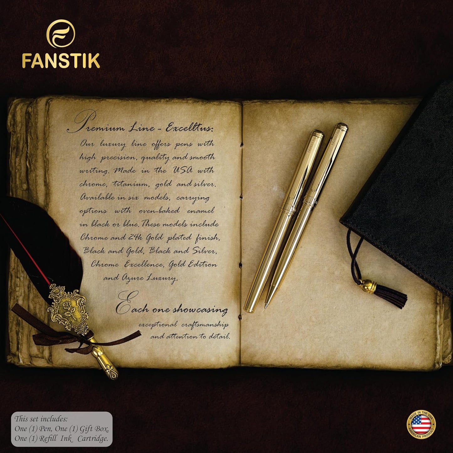 Gold Luxury fountain pen (Made In USA) fancy gift set for women, Real 24K Gold Plating, Professional executive pen gift set for men (Lux fountain Gld)