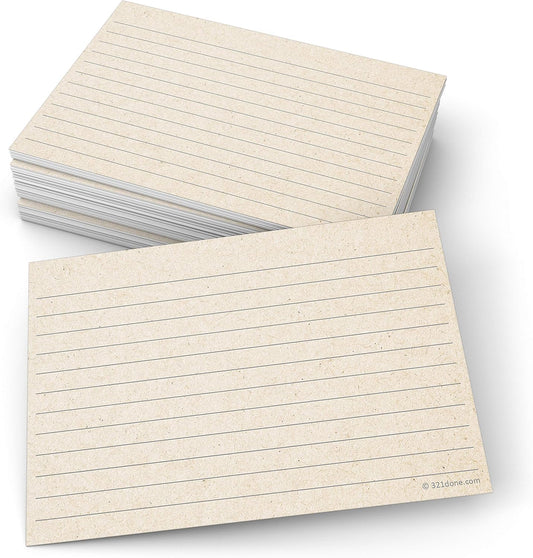 321Done Rustic Ruled Index Cards - Made in USA - Large 4x6 (Set of 50), Kraft Tan, College-Ruled Lined Notecards Double-Sided, Thick Heavy Duty Cardstock, Simple Cute Pretty Note Cards with Lines