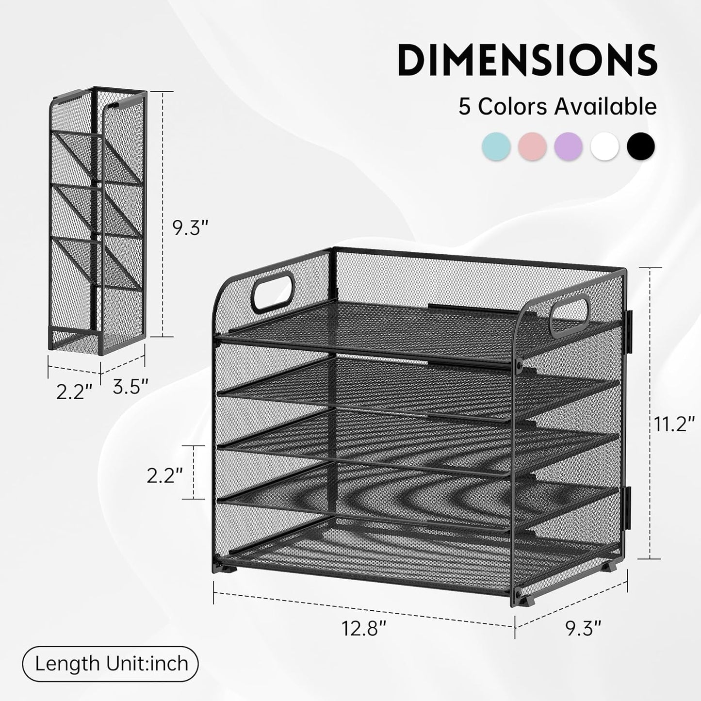 SUPEASY 5 Tier Desk Organizer with Handle & Removable Pen Holders, Mesh Paper/File Organizer for Desk, Paper Letter Tray Organizer for Office Supplies (Black)