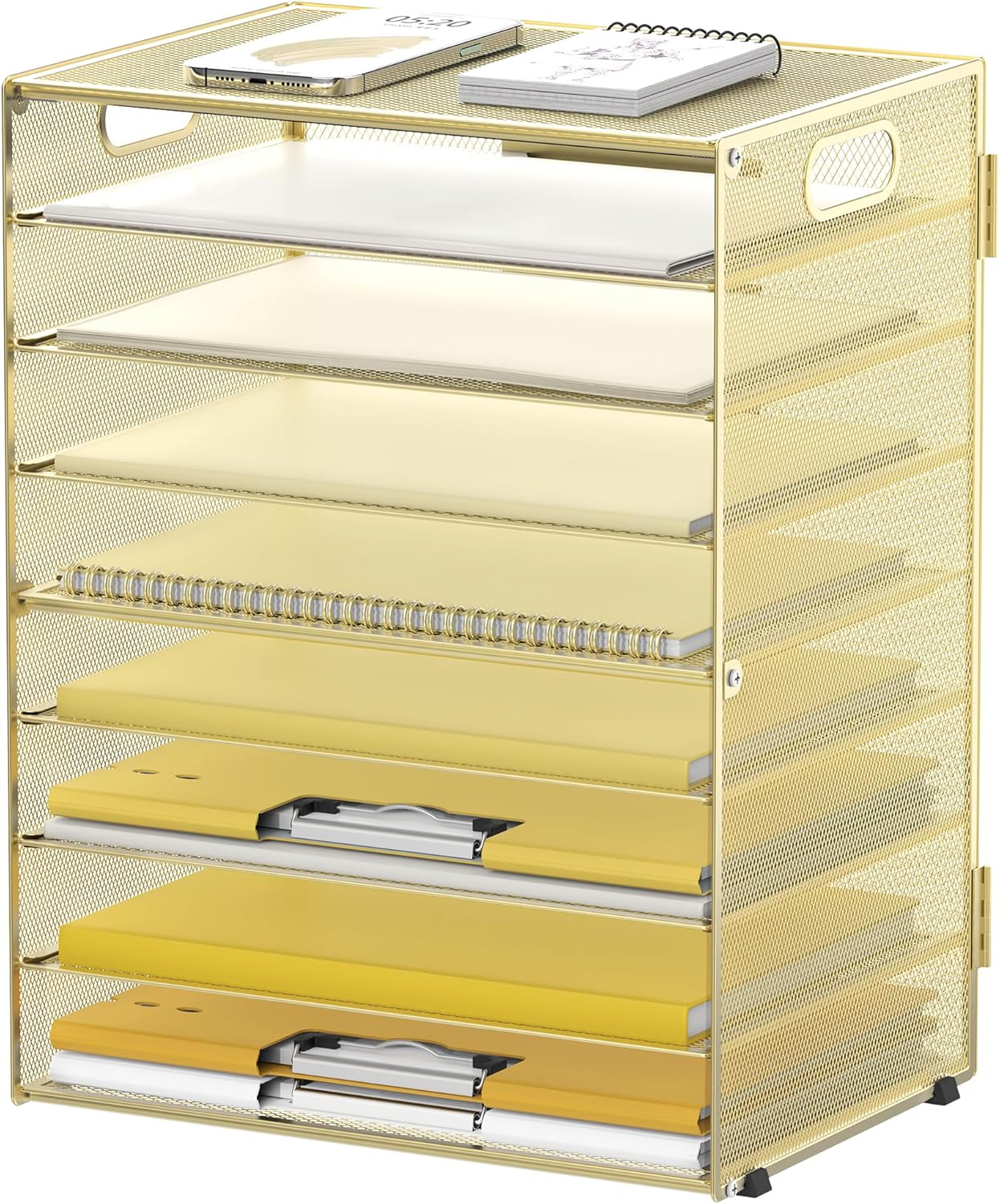 DALTACK 9-Tier Paper Letter Tray Desk Organizer with Handles, Mesh File Holder Organization, File Organizer for Desk Paper Sorter for Office Home School, Gold