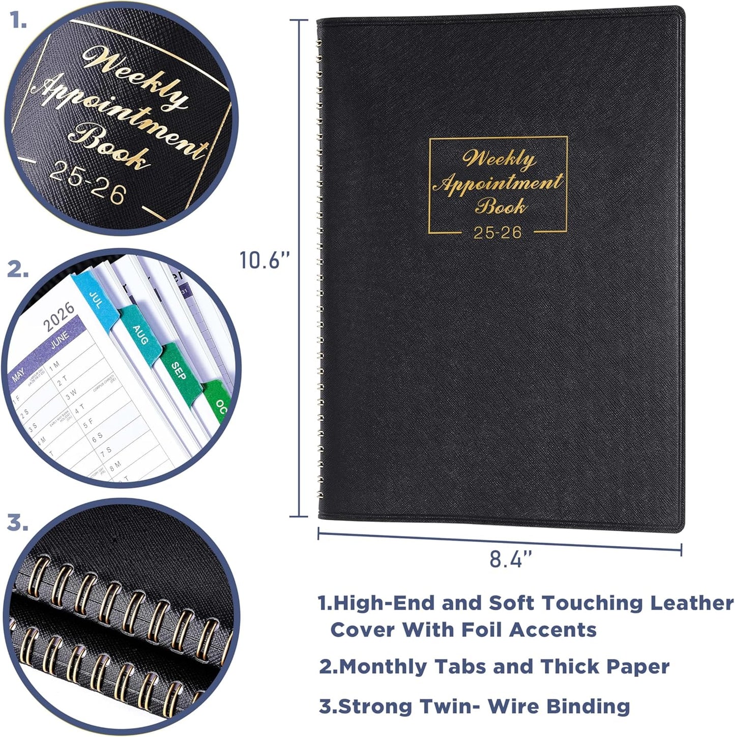 2025-2026 Weekly Appointment Book - Daily Hourly Planner 2025-2026 from Jul. 2025 - Jun. 2026, 8.5" x 11", 15-Minute Interval, Monthly Tabs, Leather Cover, Perfect for Your Life