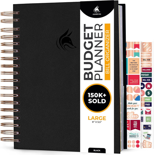 Clever Fox Budget Planner & Monthly Bill Organizer With Pockets. Expense Tracker, Budgeting Journal & Financial Book. Large, 8x9.5" (Black)