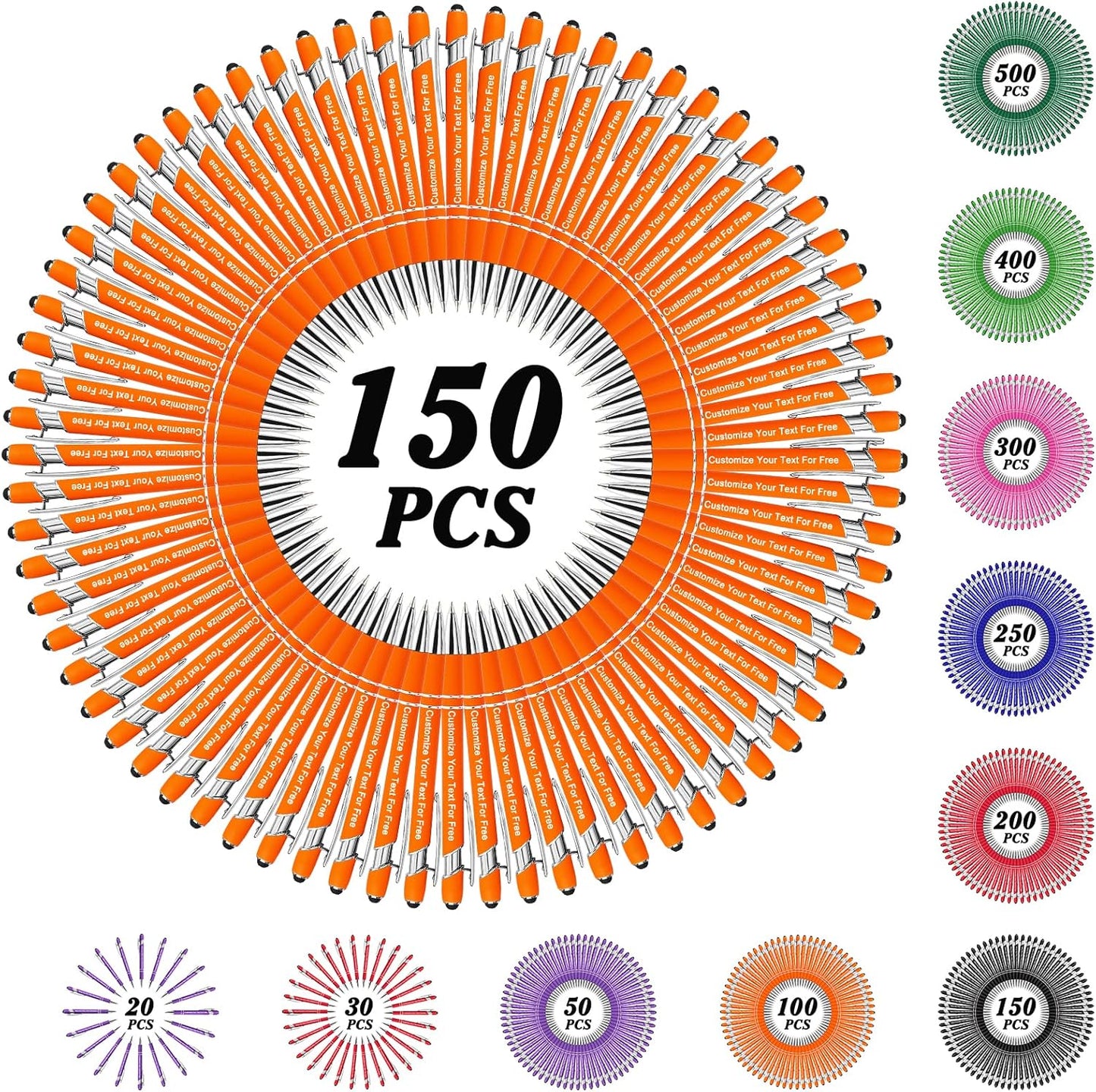 Max 500 Pcs Personalized Pens Bulk, Custom Pens with Free Engraving, Customized Stylus Tip Ballpoint Pen with Your Name Massage Text for School Office Business Graduation Anniversaries-150 Packs