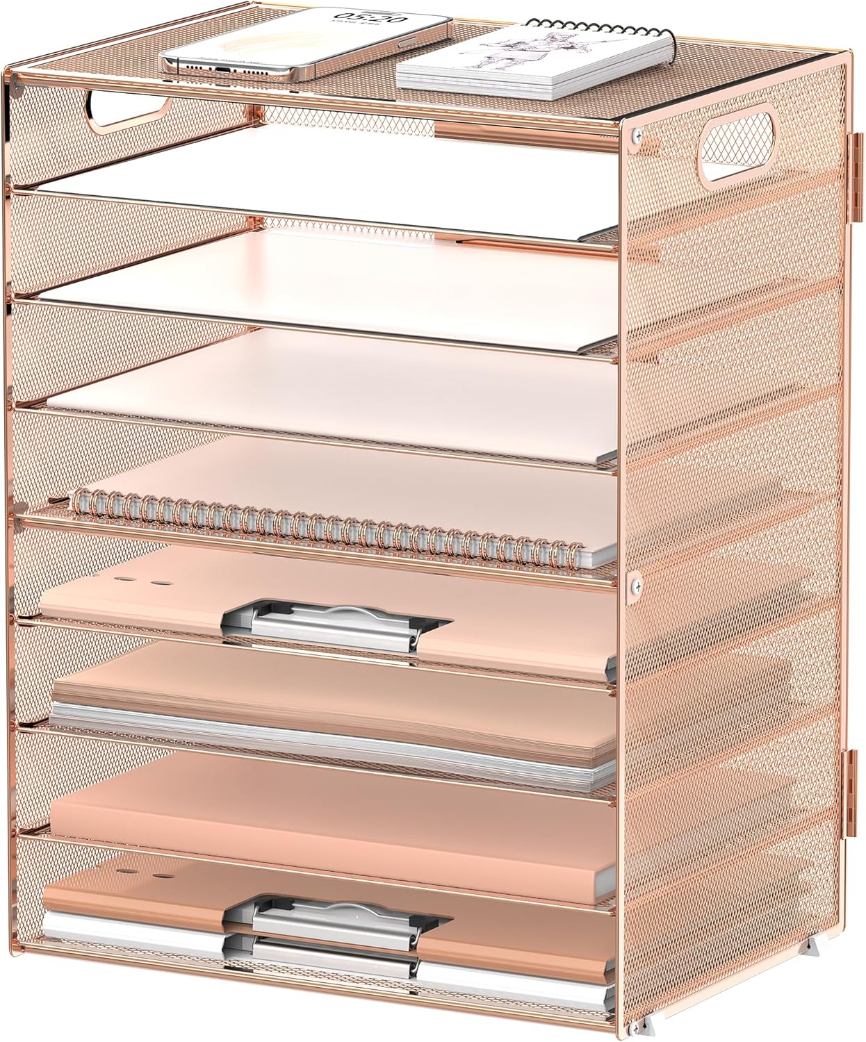 DALTACK 9-Tier Paper Letter Tray Desk Organizer with Handles, Mesh File Holder Organization, File Organizer for Desk Paper Sorter for Office Home School, Gold Rose