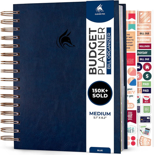 Clever Fox Budget Planner & Monthly Bill Organizer With Pockets. Expense Tracker, Budgeting Journal & Financial Book. Medium, 5.1x8.2" (Dark Blue)