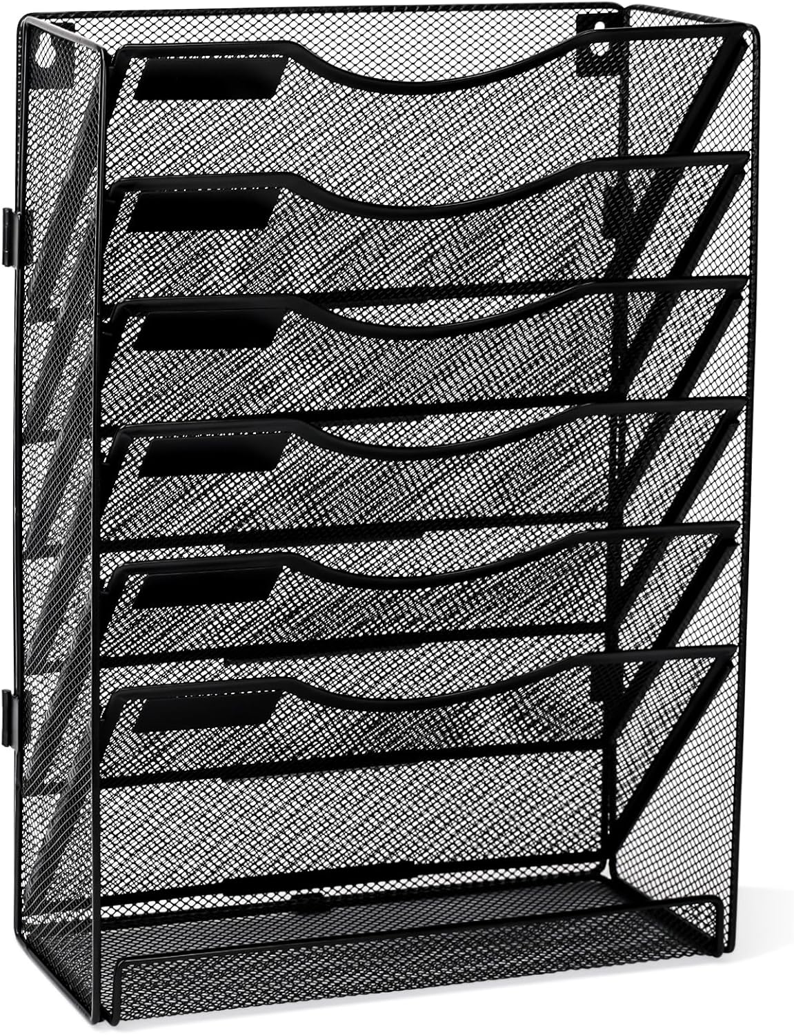 EasyPAG Wall File Holder Organizer 7 Tier Mesh Hanging Wall Mounted Document Paper Folder Filing Magazine Rack with Nametag Label for Office Home School, Black