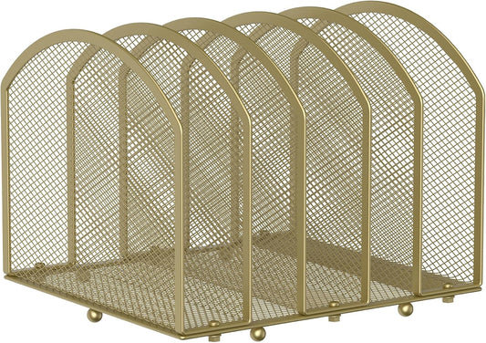 Desk File Organizer 5 Sections Desktop Organizer File Sorter Office Organization File Folder Holder for Office School & Classroom (Gold, 5 Section - 1Pack)