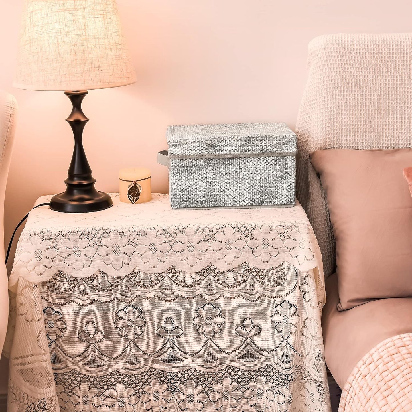 GRANNY SAYS Closet Storage Bins, Fabric Boxes with Lids, Shelf Baskets for Closet Organization, Stackable Storage Containers, Gray, Medium, 3-Pack