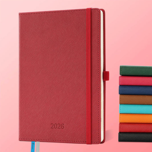IN-LUXPRO Weekly Monthly 2026 Planner (Jan.26-Dec.26),8.5"x6.5",12 Months Agenda Plan with Month Tabs & Pocket,Expenses/Note Pages, Appointment Book Calendar with Hardcover Vegan Leather Cover,Red