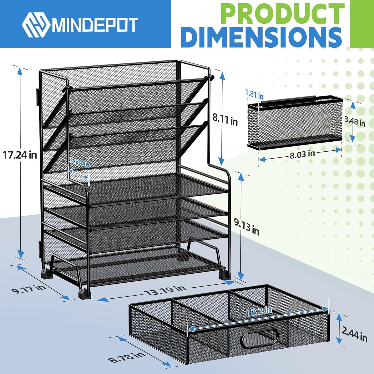 4-Tier Paper Organizer + 3-Pocket File Holder + Drawer + Pen Holders, Desktop File Organizers Paper Tray for Office Supplies School Classroom Organization (White, with Drawer & Pen Holder)