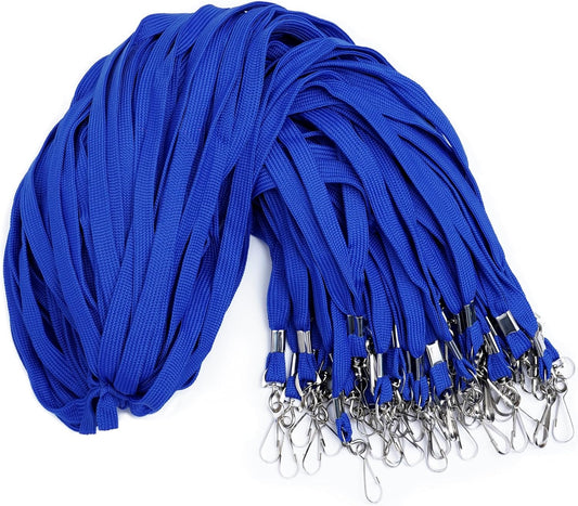 100-Pack Blue Lanyards for ID Badges with Swivel J-Hooks - Versatile Neck Lanyard for Keys, Card Holders, Whistles, and More - Ideal for Offices, Teachers, Kids, and Cruise Ship Cards