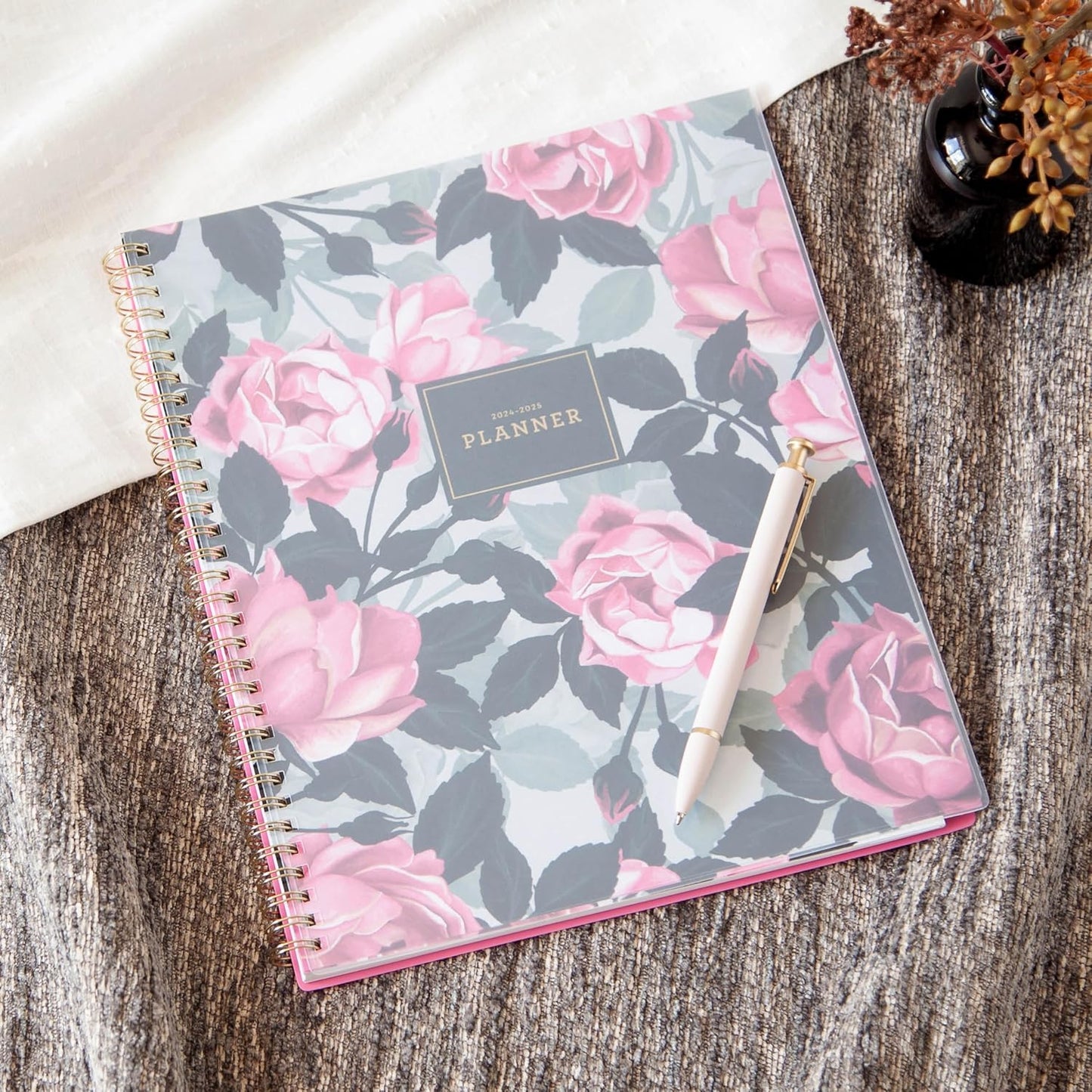 Blue Sky 2024-2025 Academic Year Weekly and Monthly Planner, July 2024 – June 2025, 8.5" x 11", Frosted Flexible Cover, Wirebound, Roosevelt Pink (150150)