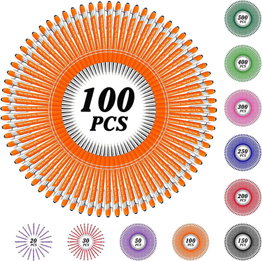 Max 500 Pcs Personalized Pens Bulk, Custom Pens with Free Engraving, Customized Stylus Tip Ballpoint Pen with Your Name Massage Text for School Office Business Graduation Anniversaries-100 Packs