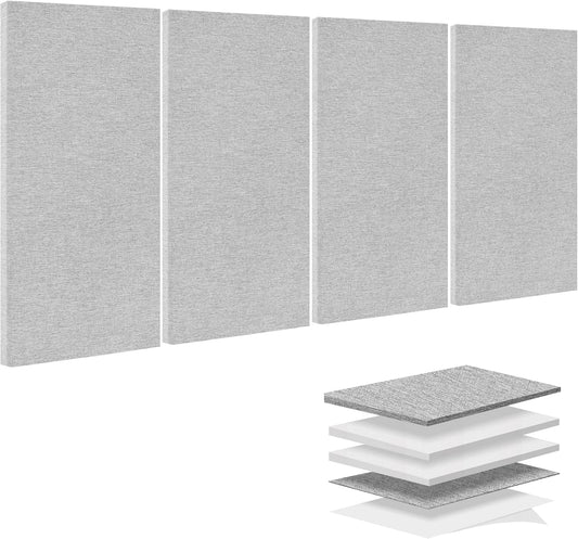 BUBOS 4 PCS Acoustic Panels,23.6''x11.8'' Fabric Soundproof Wall Panels,Self-adhesive Sound Absorbing Panels for Studios, Office, Home Theater,Fabric-Clad Grey