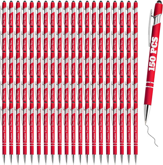 Personalized Pens Bulk 150 with Name Custom Engraving Ballpoint Pens with Stylus Tip Customized Smooth Writing Pens Personalized Gifts for Anniversary Birthday or Graduation(Red,Black Ink)