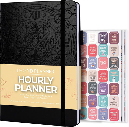 Legend Undated Hourly Planner – Hourly Day Planner with Time Slots – Weekly Time Management Organizer & Appointment Book, A5 Size (Black)