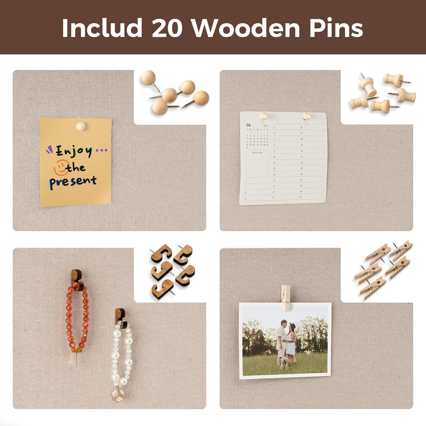 Fun Memories Cork Board Bulletin Board for Office, 24" x 36" Pine Wooden Framed Corkboard, Wall Mounted Notice Pin Board for School Home & Office, Dark Walnut