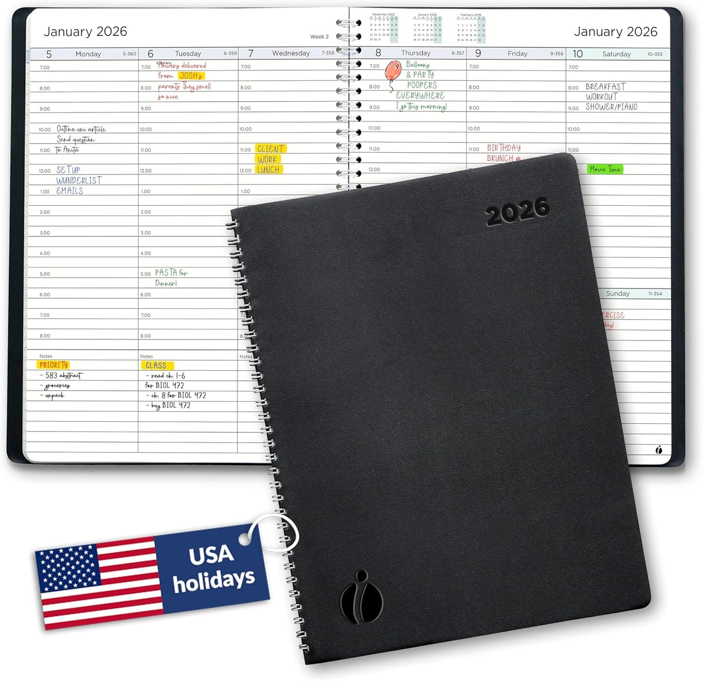 2026 Planner Weekly and Monthly – Hourly Appointment Book 2026 – Softcover, Twin-Wire Binding – Teacher Planner, Simple Design for Productivity – 8.5 x 11