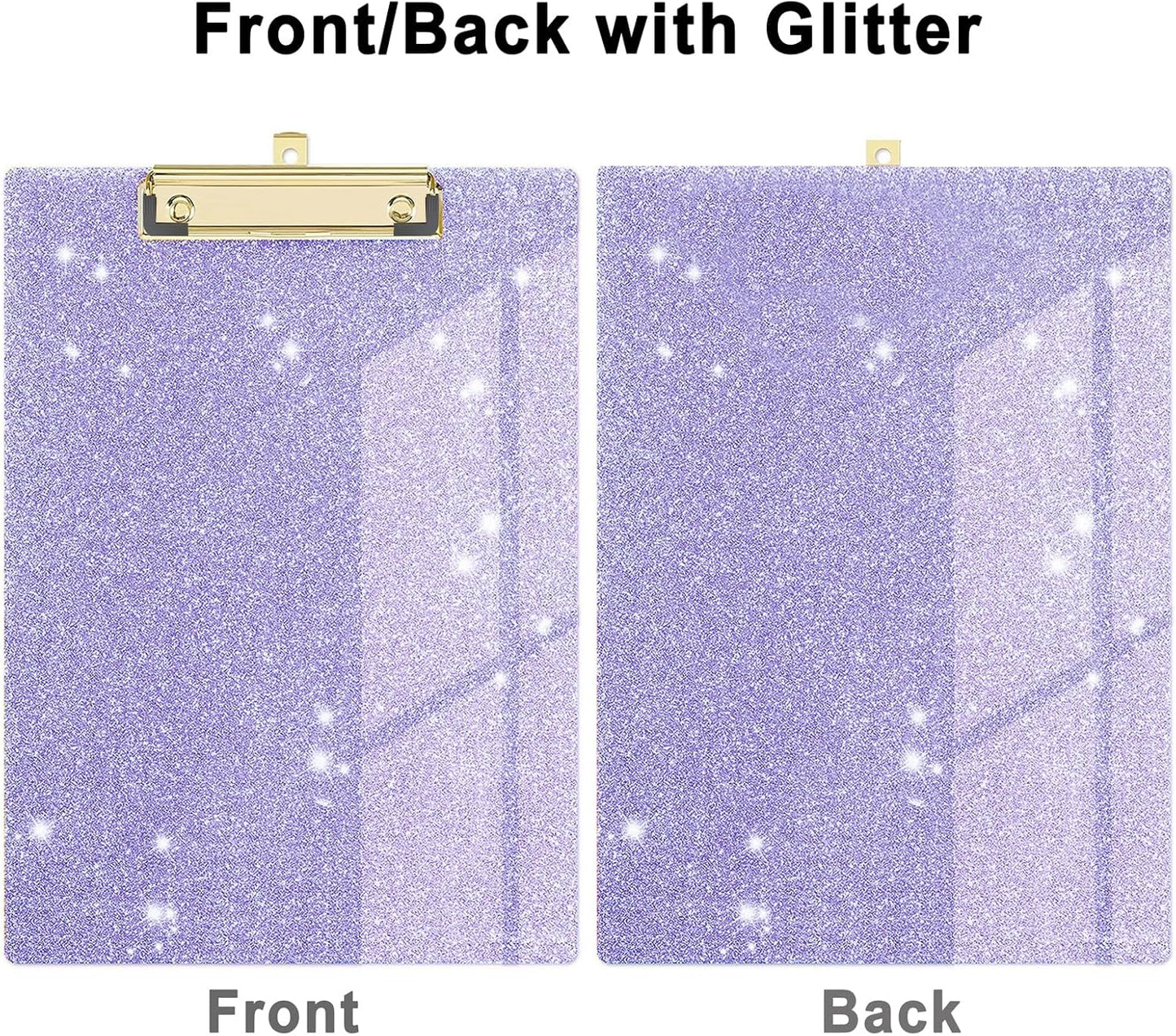 Glitter Acrylic Clipboard Decorative Standard A4 Letter Size 12.2" x 8.7", Fashion Bling Clip Boards with Designed Low Profile Gold Clip for Classroom Office - Purple