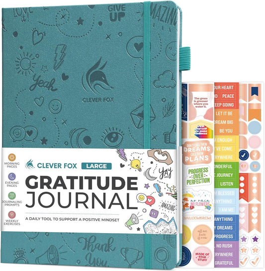 Clever Fox Gratitude Journal Large – Happiness, Positivity & Affirmation Journal – Inspirational Daily Notebook, 3 Months, 8.3x11” (Aquamarine)