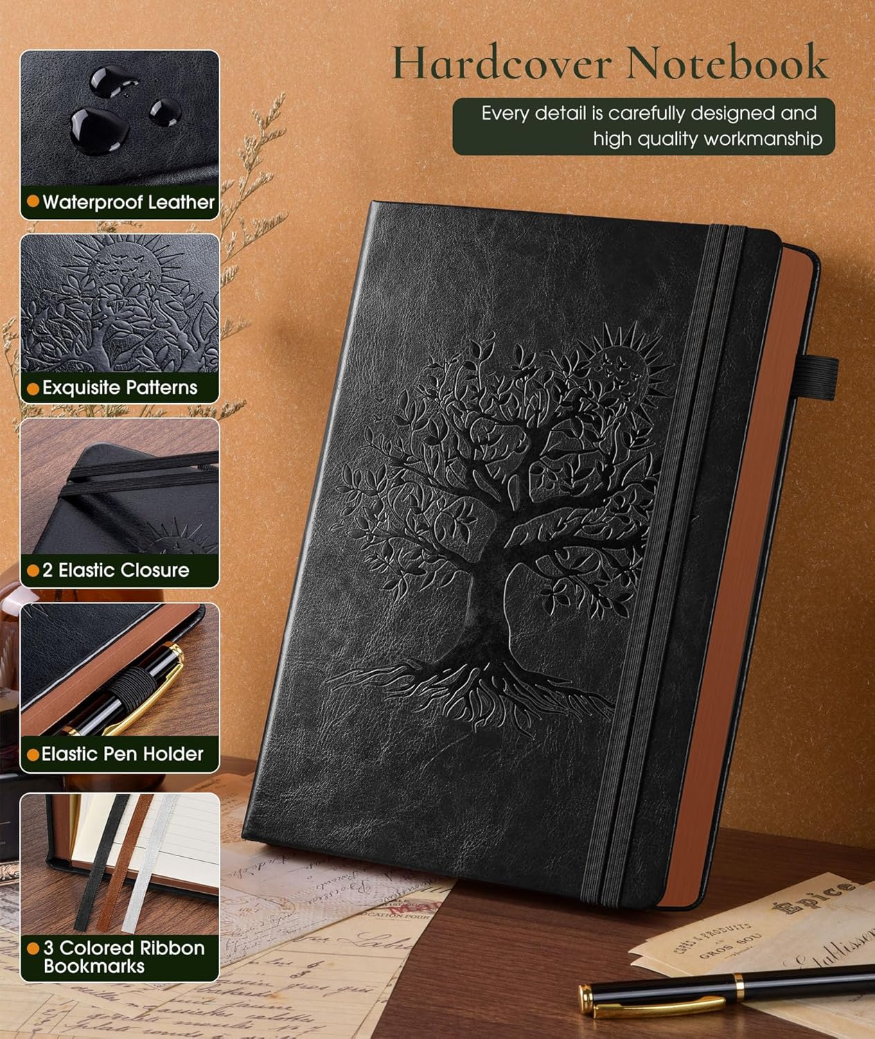 Vintage Leather Journal with 300 Numbered Pages,B5 Lined Journal for Men Women,Daily Journals for Writing,College Ruled Notebook for Work,School,Note taking,Travel Diary,Large (7" x 10")