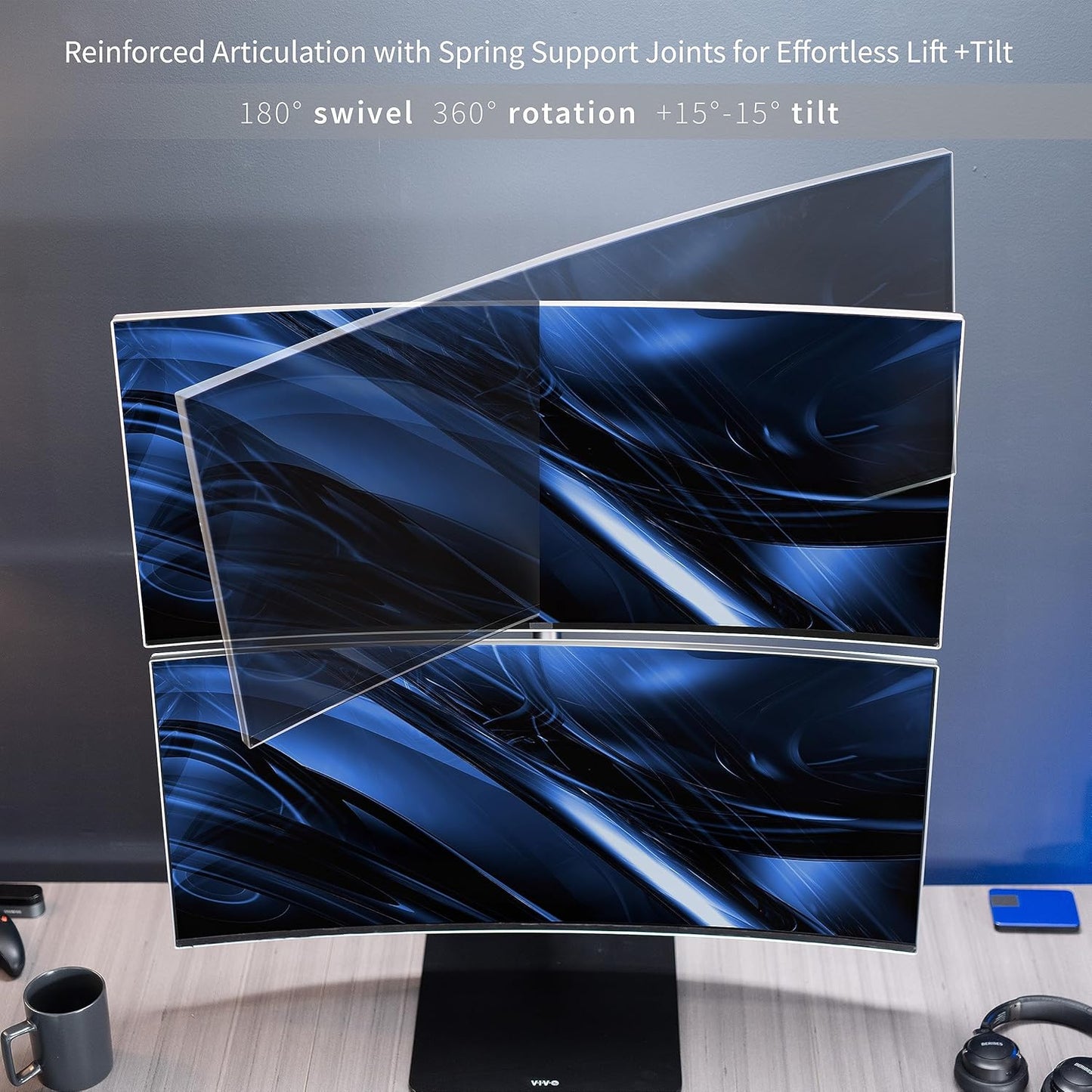 VIVO Freestanding Dual Vertically Stacked Ultra-Wide Monitor Desk Stand, Extra Tall Heavy Duty Adjustable Mount for 2 Ultrawide Screens up to 45 inches, 25 lbs Per Screen Capacity, Black, STAND-V200L