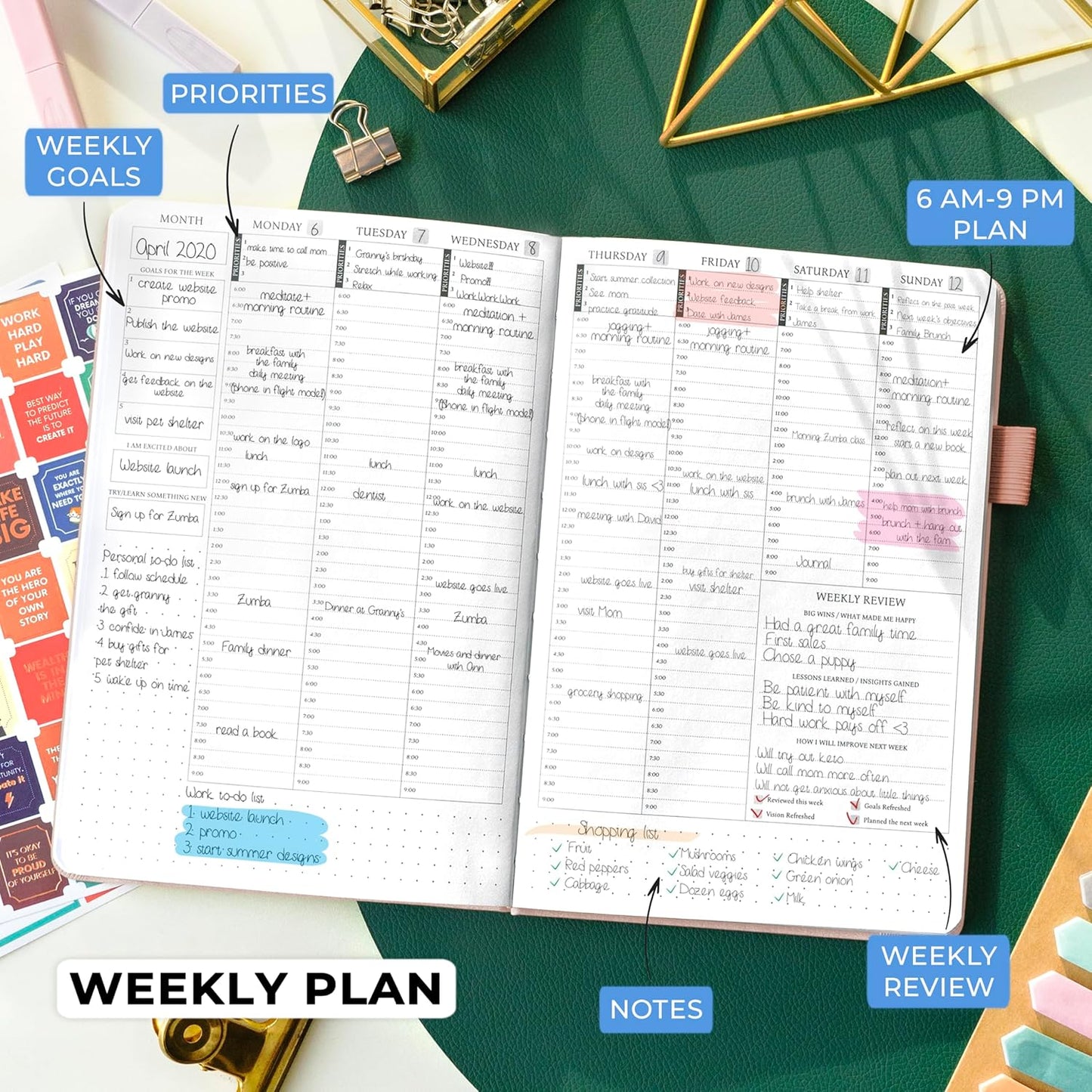 Legend Planner Hourly Schedule Edition – Deluxe Weekly & Daily Organizer with Time Slots. Time Management Appointment Book Journal for Work & Personal Life, Undated, A5 Hardcover – Rose Gold, Debossed