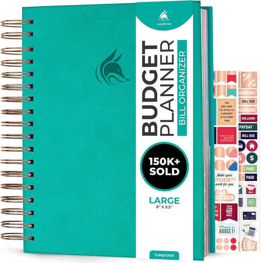 Clever Fox Budget Planner & Monthly Bill Organizer With Pockets. Expense Tracker, Budgeting Journal & Financial Book. Large, 8x9.5" (Turquoise)