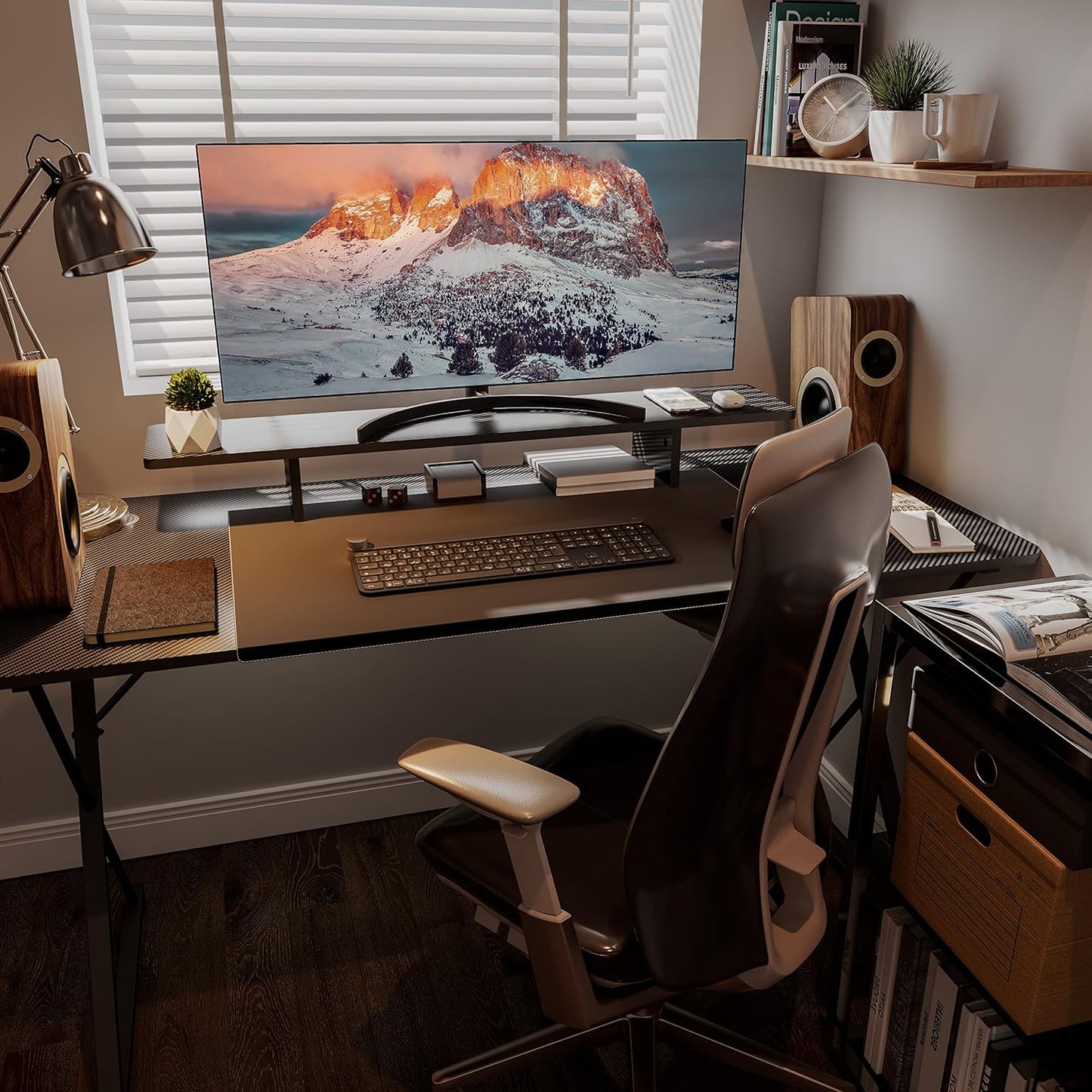 EUREKA ERGONOMIC Dual Monitor Stand - Adjustable Legs, Dual Monitor Riser, Carbon Fiber Computer Monitor Stand, Desktop Organizer, Monitor Stand Riser for PC, Computer, Laptop (Black)