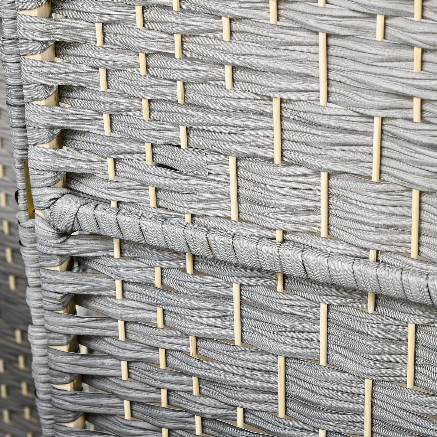 HOMCOM 4 Panel Room Divider, 6' Tall Folding Privacy Screen, Hand-Woven Freestanding Wood Partition for Home Office, Bedroom, Mixed Gray