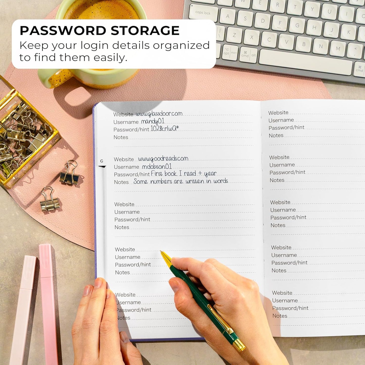 Clever Fox Password Book with alphabetical tabs. Internet Address Organizer Logbook. Large Password Keeper for Website Logins (Lavender)