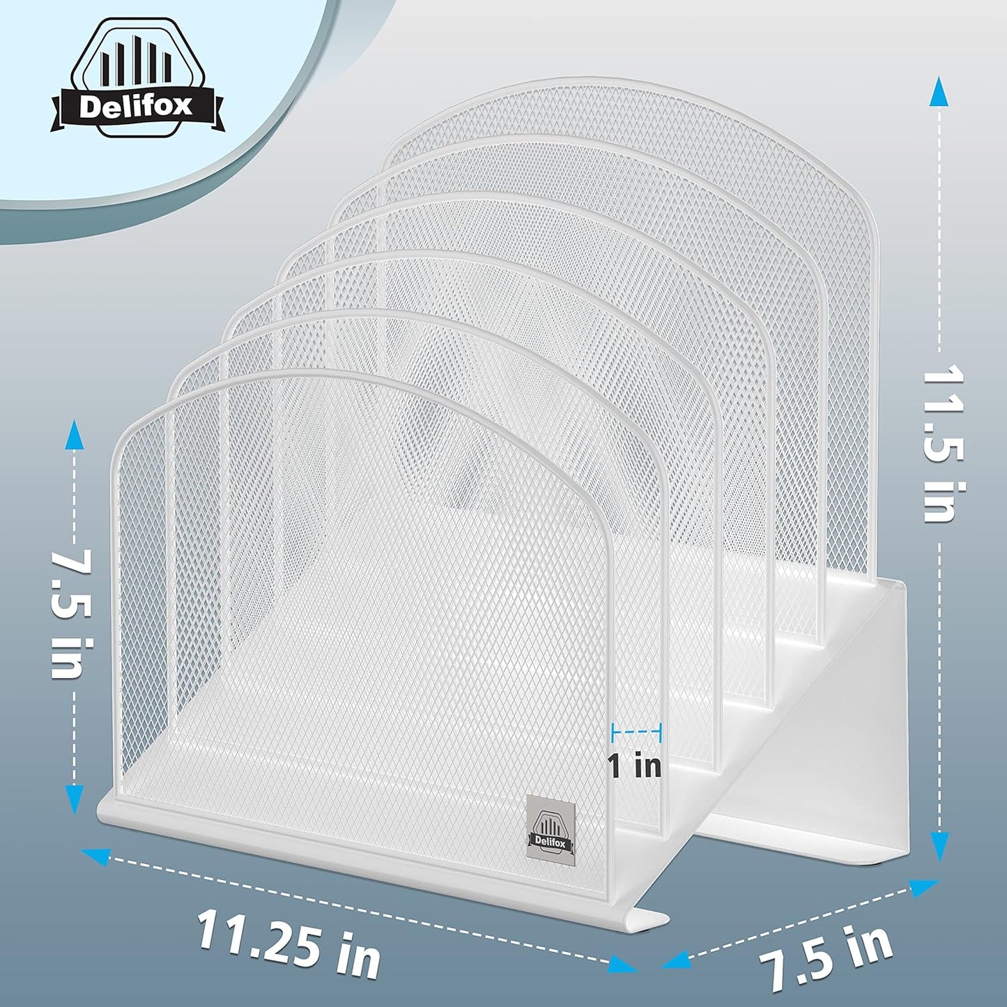 Inclined Desk File Organizer, 5-Section Vertical File Folder Holder Stand Metal Rack File Sorter for Office Classroom Desktop Organization (White, 1Pack)