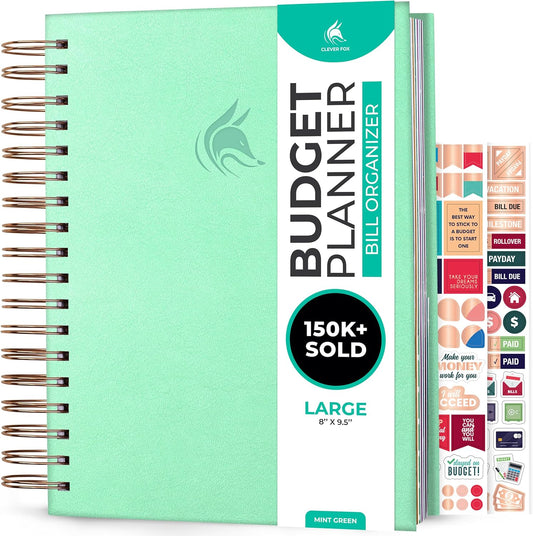 Clever Fox Budget Planner & Monthly Bill Organizer With Pockets. Expense Tracker, Budgeting Journal & Financial Book. Large, 8x9.5" (Mint Green)