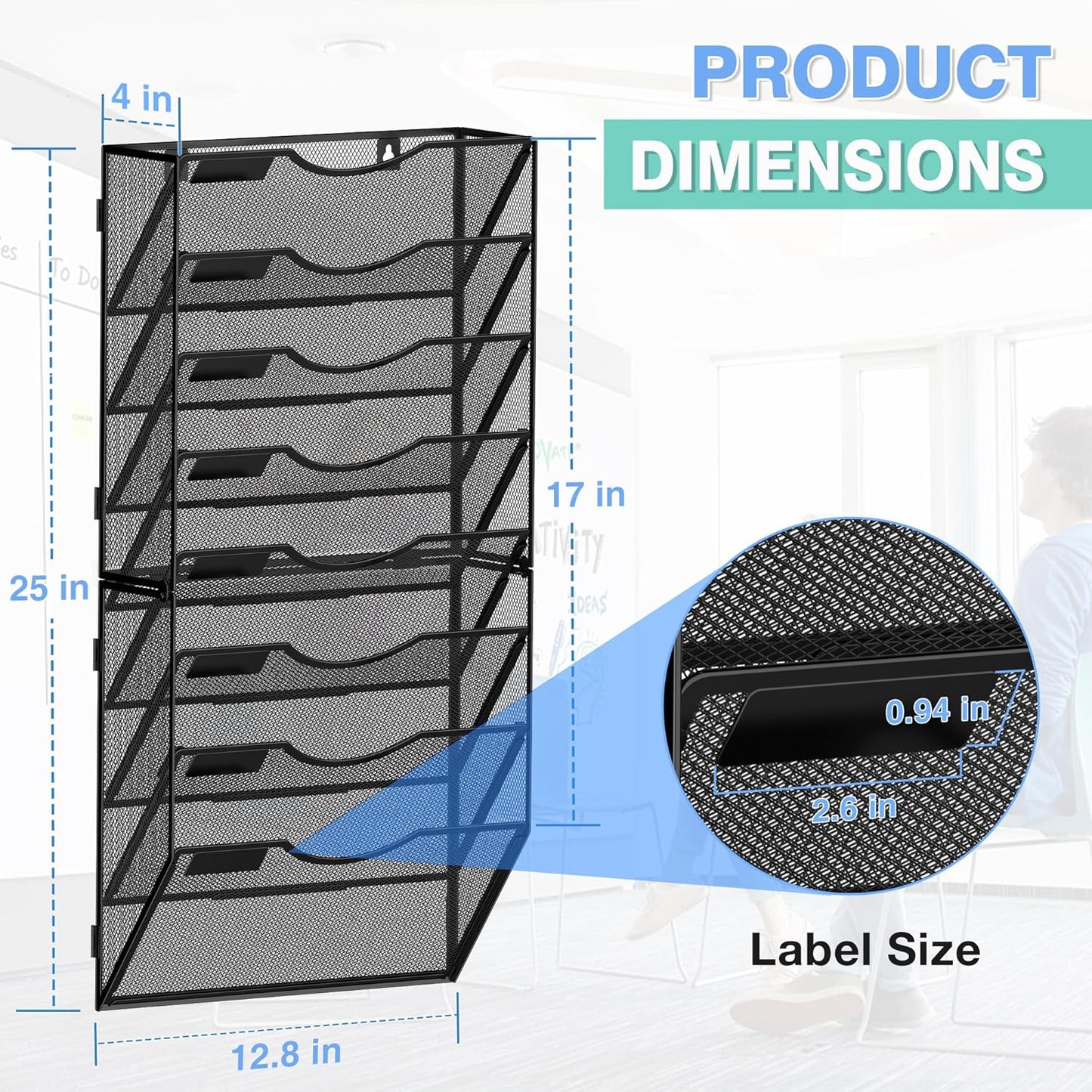 Kuntine.B Wall File Organizer Office Hanging Magazine Holder Wall File Organizer for Office Home (Black, 8 Tier)