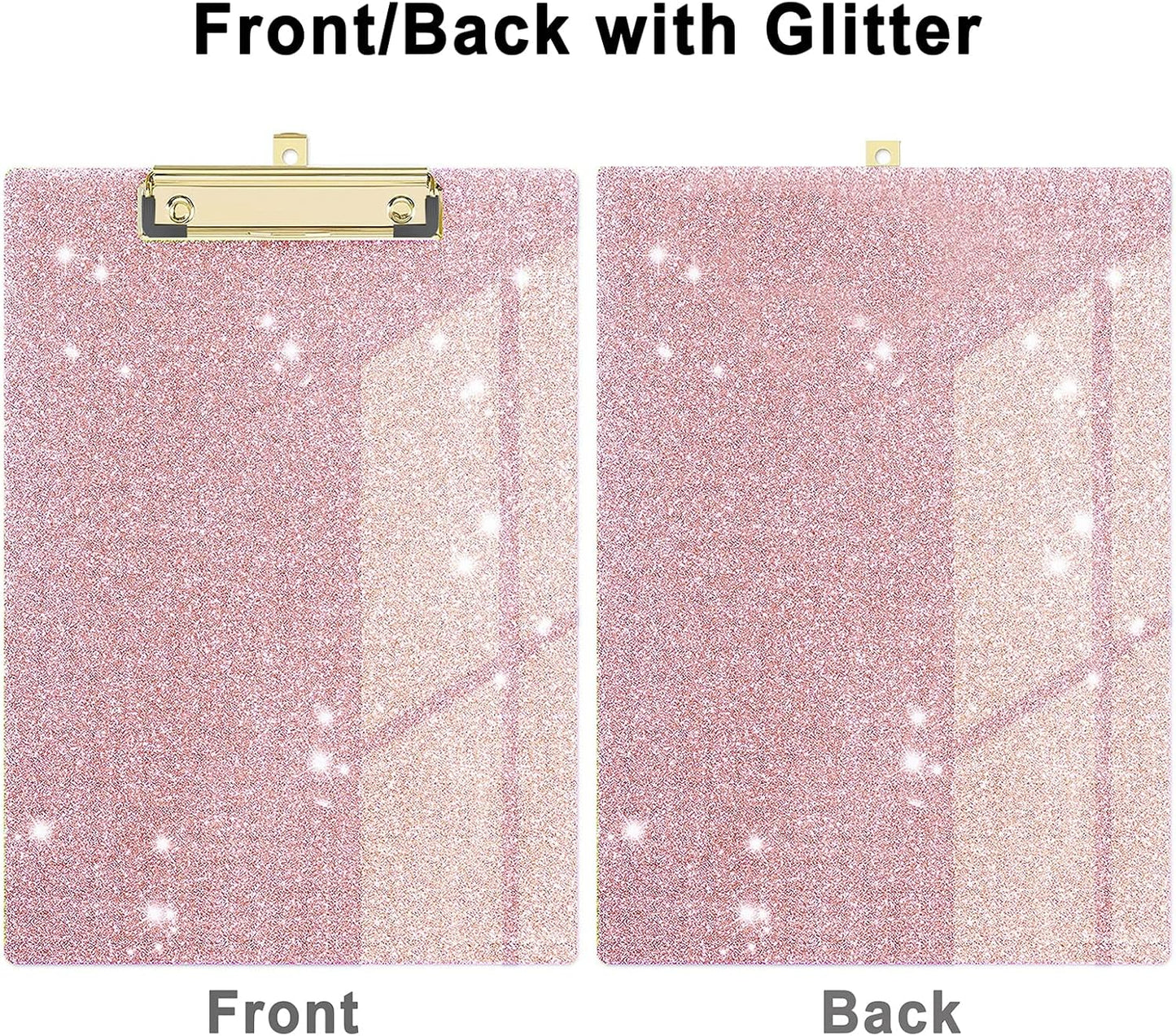 Glitter Acrylic Clipboard Decorative Standard A4 Letter Size 12.2" x 8.7", Fashion Bling Clip Boards with Designed Low Profile Gold Clip for Classroom Office - Rose Gold