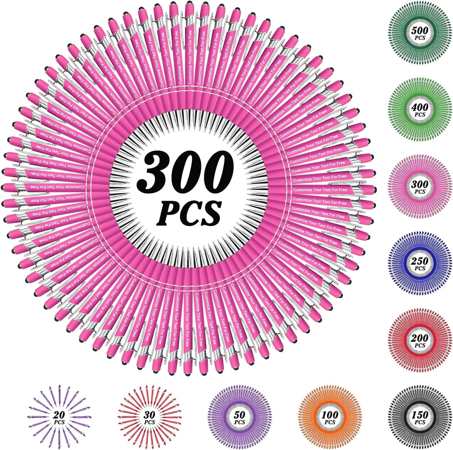 Max 500 Pcs Personalized Pens Bulk, Custom Pens with Free Engraving, Customized Stylus Tip Ballpoint Pen with Your Name Massage Text for School Office Business Graduation Anniversaries-300 Packs