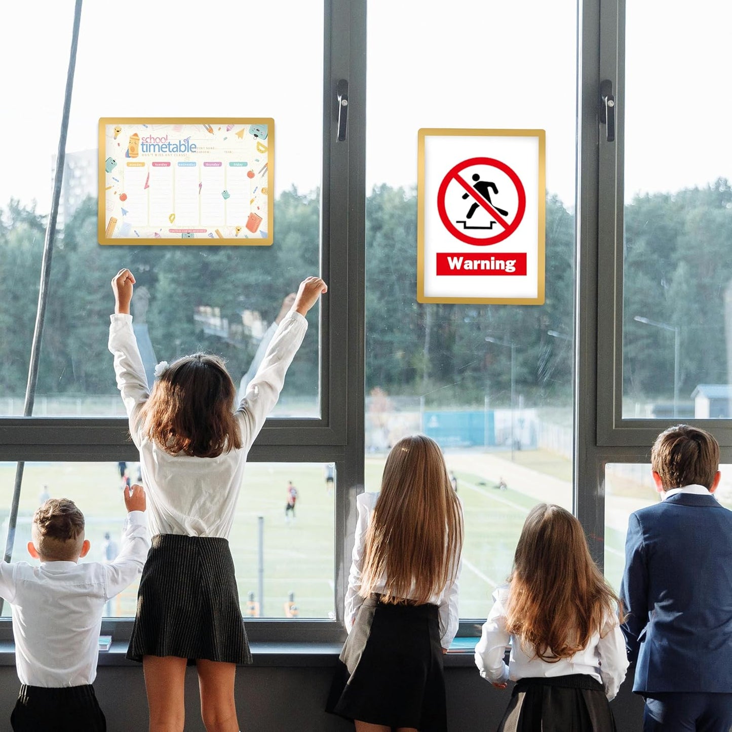 2 Pack 8.5"x11" Sign Holder Wall-mounted, Self-Adhesive Display Frame for College Certificate/Poster/Paper/Picture Office/Store/School Display Sign Holder with Horizontal and Vertical (Gold)