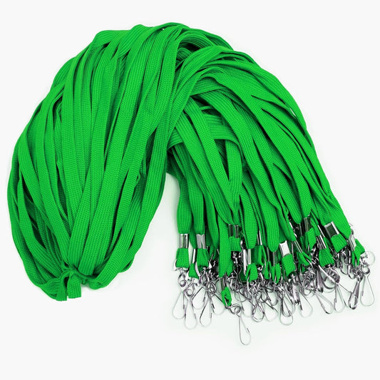 100-Pack Green Lanyards for ID Badges with Swivel J-Hooks - Versatile Neck Lanyard for Keys, Card Holders, Whistles, and More - Ideal for Offices, Teachers, Kids, and Cruise Ship Cards