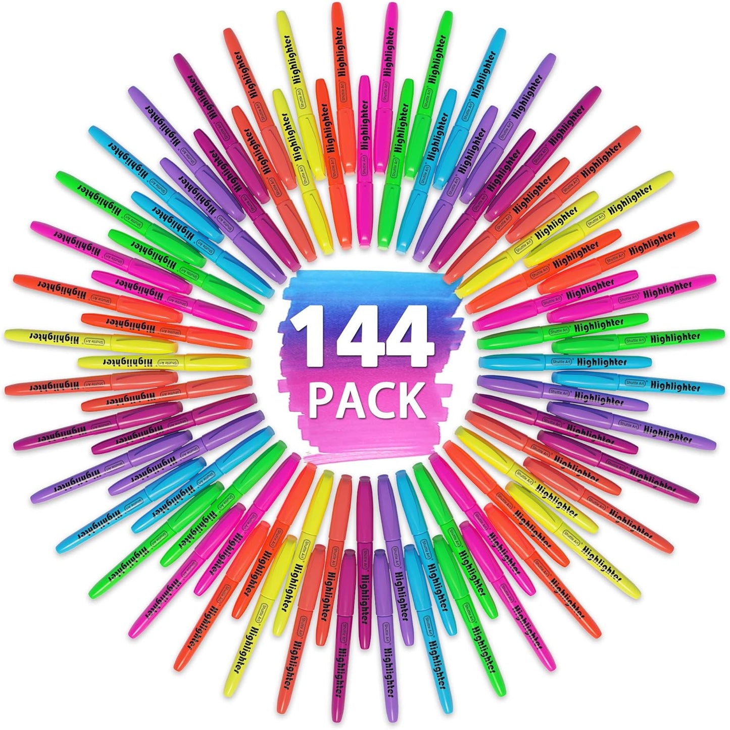 Shuttle Art 144 Pack Highlighters, Highlighters Assorted Colors Set, 8 Bright Colors Chisel Tip Highlighter Markers Bulk for Kid and Adult Coloring, Highlighting as School Supplies