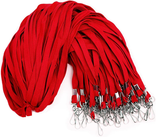 100-Pack Red Lanyards for ID Badges with Swivel J-Hooks - Versatile Neck Lanyard for Keys, Card Holders, Whistles, and More - Ideal for Offices, Teachers, Kids, and Cruise Ship Cards