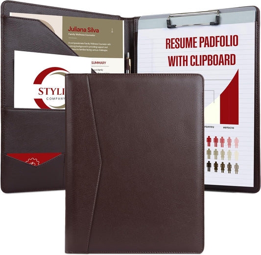 STYLIO Padfolio Folder with Removable Clipboard | Walnut (Brown) Color| Portfolio Organizer | Binder with Storage for Notebook, Notepad | Nursing Clipboard Folio | Vegan Leather