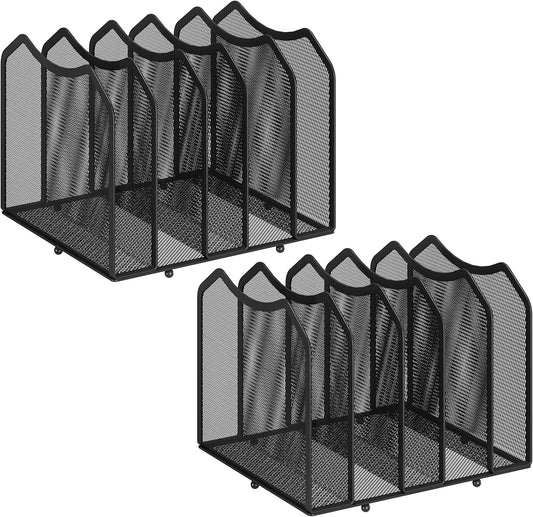 Simple Trending 2 Pack Mesh Desktop File Sorter Organizer, 5-Section Vertical File Folder Stand Bookshelf for Desk Home Office, Black