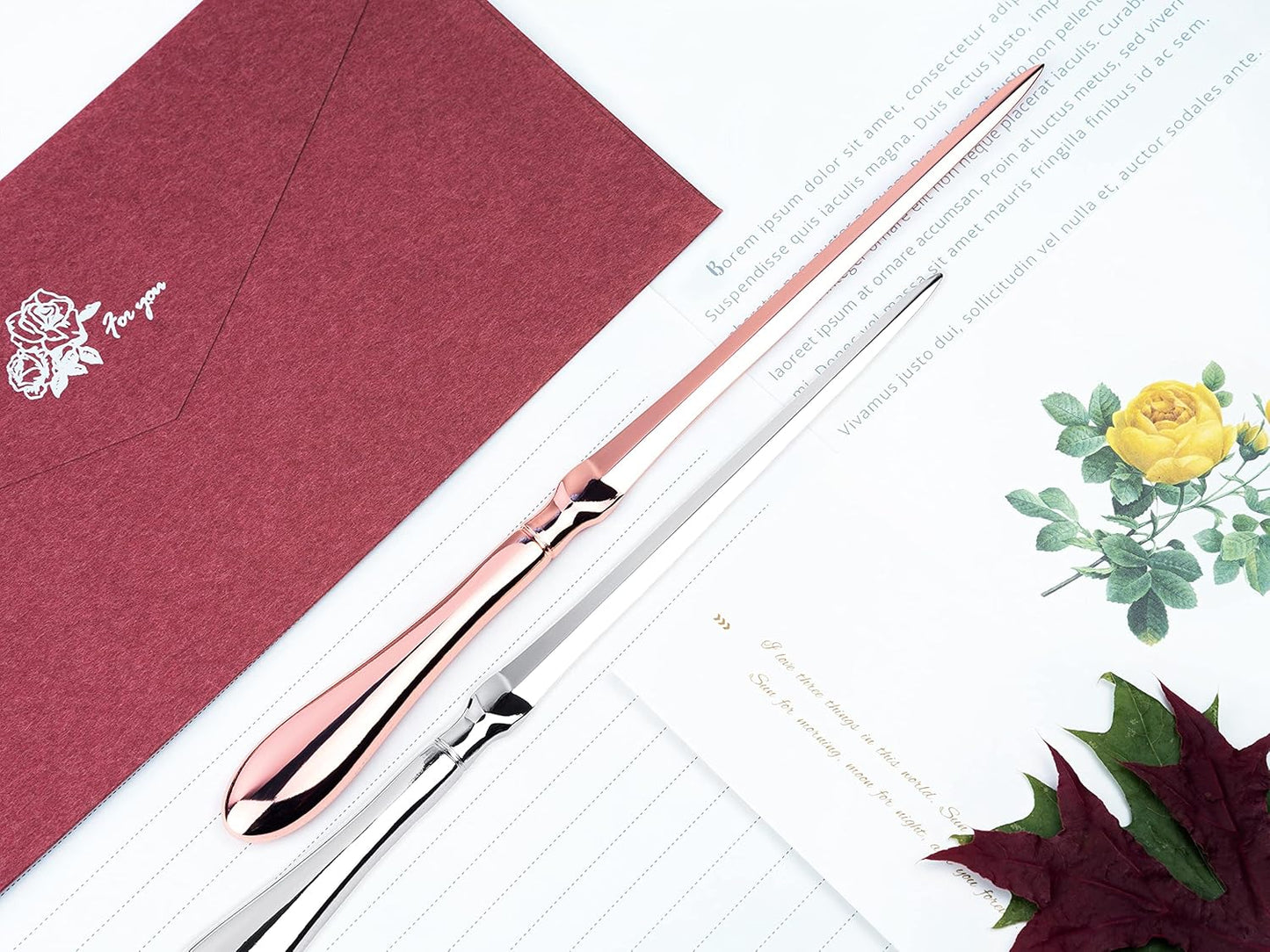 Silvery & Rose Gold Letter Opener, Envelope Opener Knife Metal Letter Opening Knife, Paul Revere Paper Cutting Knife, 9 inches (2 Pack)