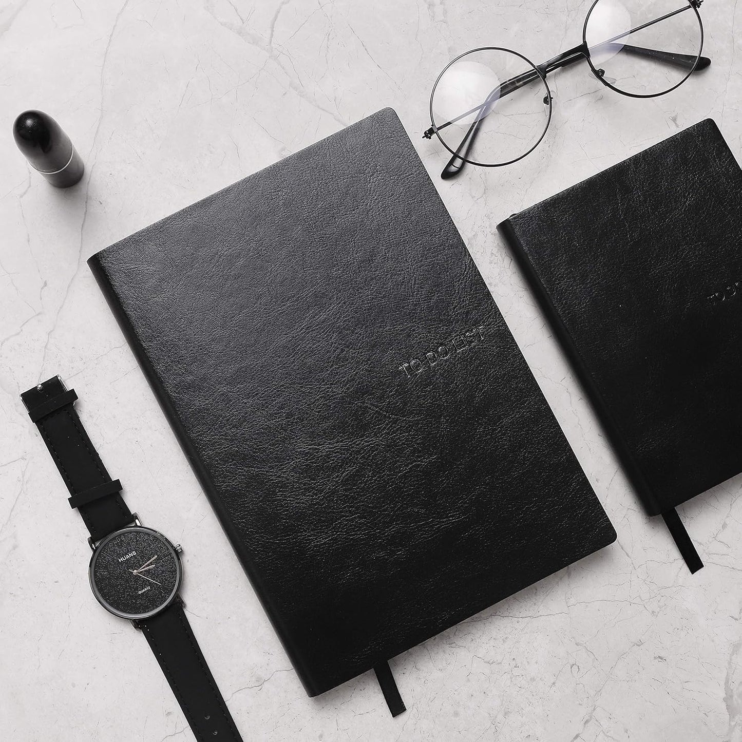 Daily to Do Checklist Notebook, Task Management, Organizer Planner, Hardcover, Ribbon Bookmark, 5.8 x 8.3”, A5 size, 110 Sheets (Black)